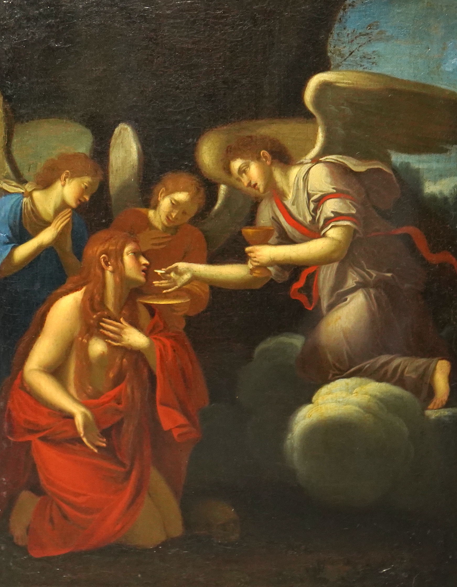 After Francesco Albani (Italian, 1578-1660), The Communion of Mary Magdalene, oil on canvas, 40 x 30cm